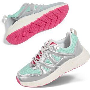 Women‘s Silver Mint Casual Sneakers Platform Classic Leopard Walking Tennis